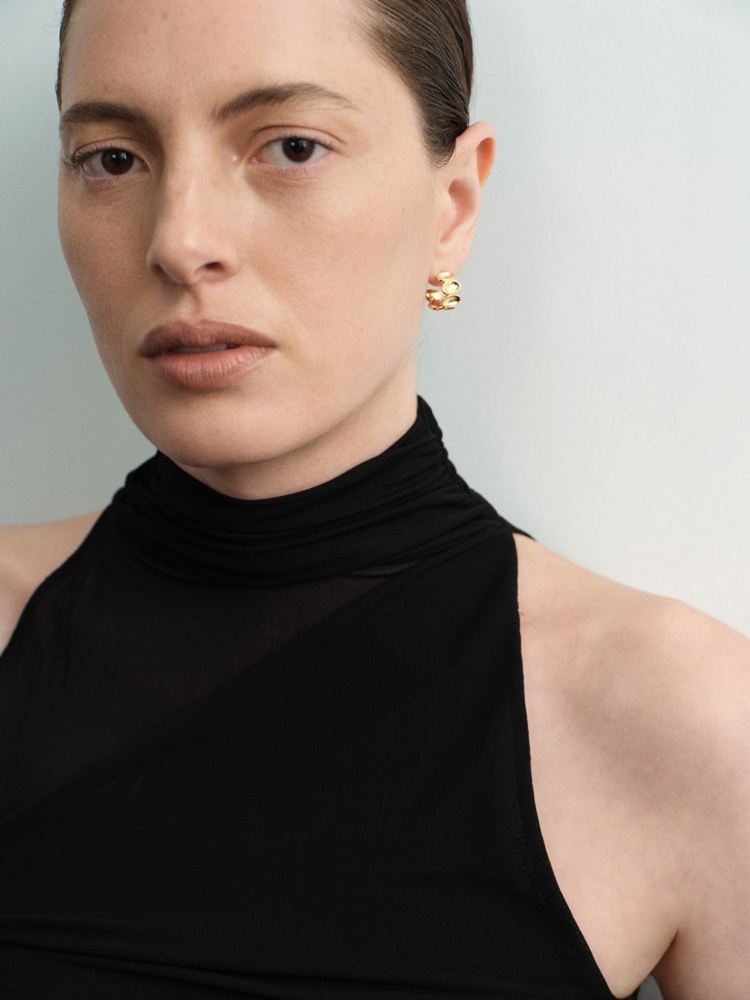 Ellipse Semi-round Mini Hoop Earrings-Gold gembea jewelry