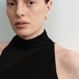 Ellipse Semi-round Mini Hoop Earrings-Gold gembea jewelry