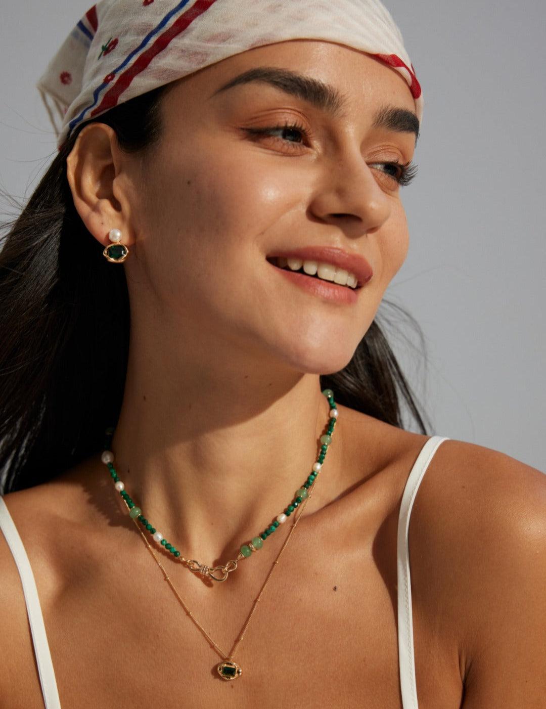 Emerald Green Jadeite Peacock Pearl Necklace - Gembea Jewelry