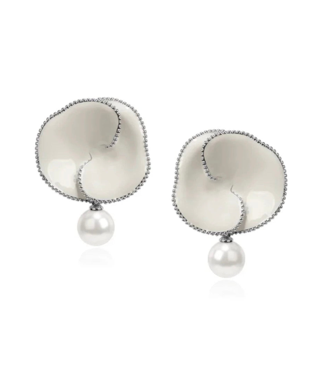Enamel Flower Pearl Black Agate Earrings gembea jewelry