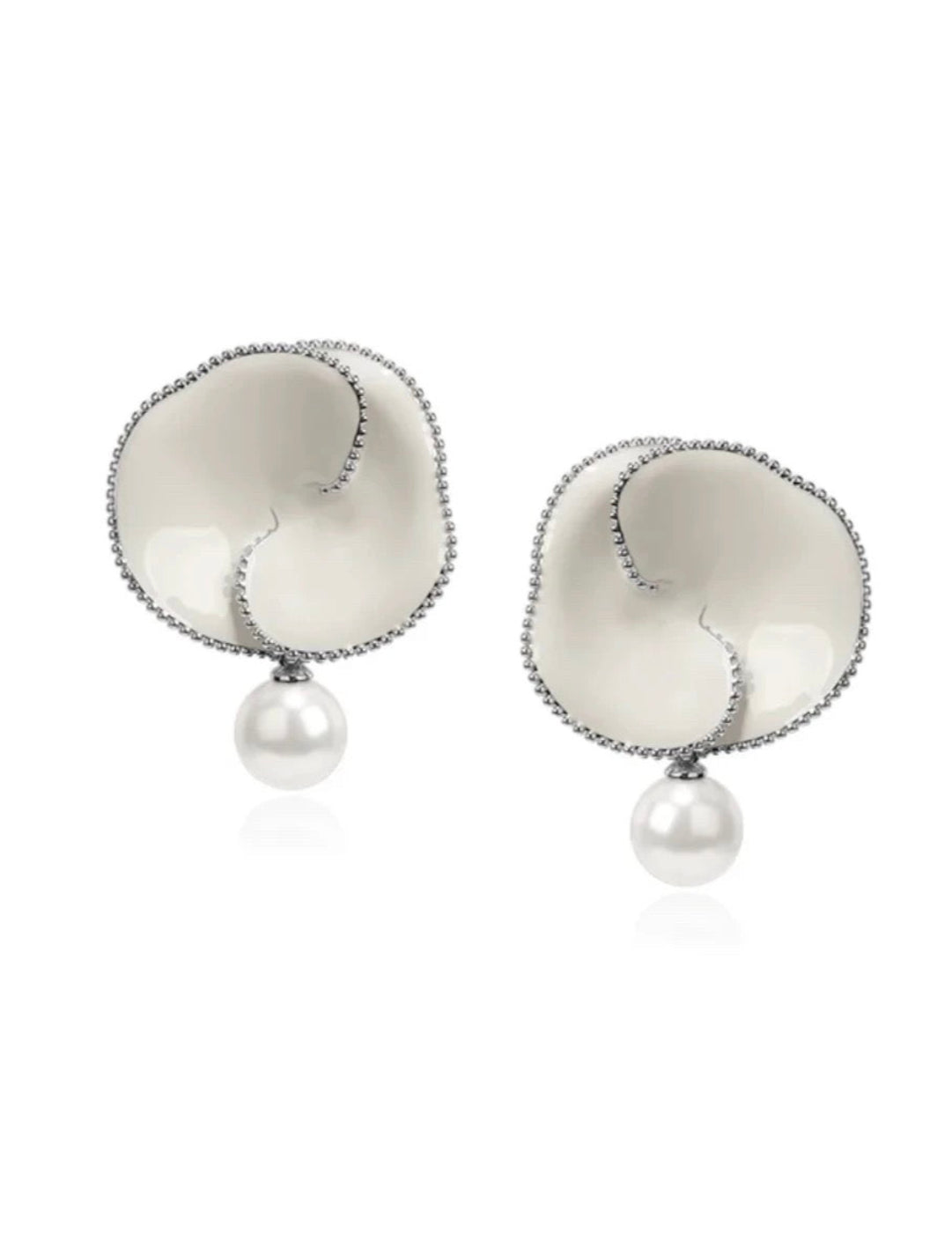 Enamel Flower Pearl Black Agate Earrings gembea jewelry