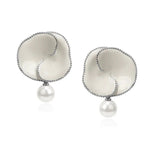 Enamel Flower Pearl Black Agate Earrings gembea jewelry