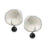 Enamel Flower Pearl Black Agate Earrings gembea jewelry