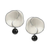 Enamel Flower Pearl Black Agate Earrings gembea jewelry