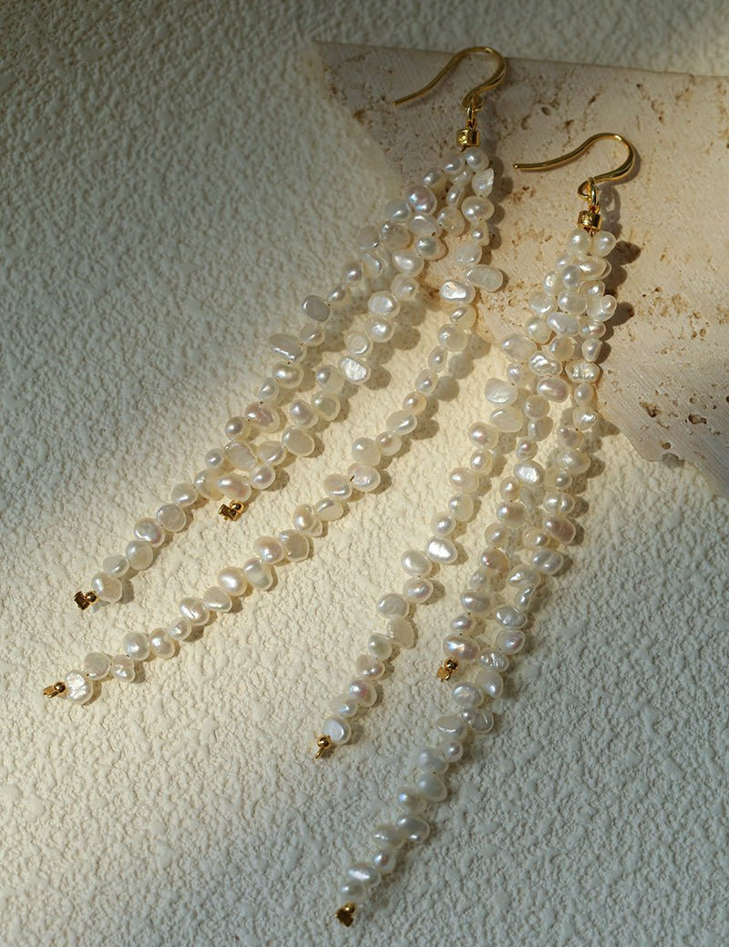 Extra Long Irregular Pearl Drop Earrings gembea jewelry