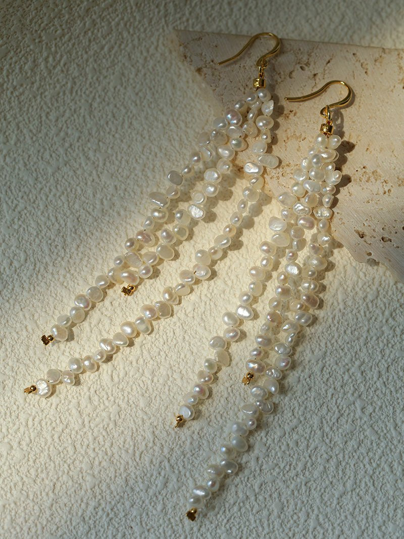 Extra Long Irregular Pearl Drop Earrings gembea jewelry