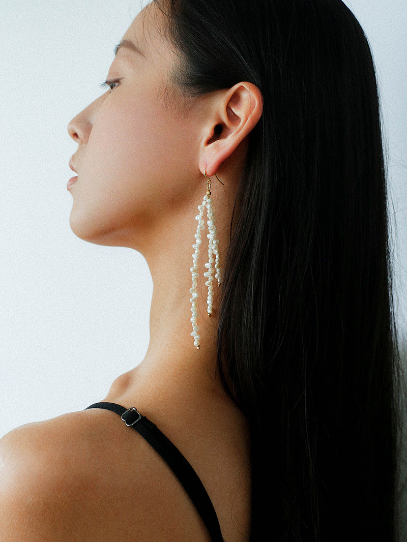 Extra Long Irregular Pearl Drop Earrings gembea jewelry