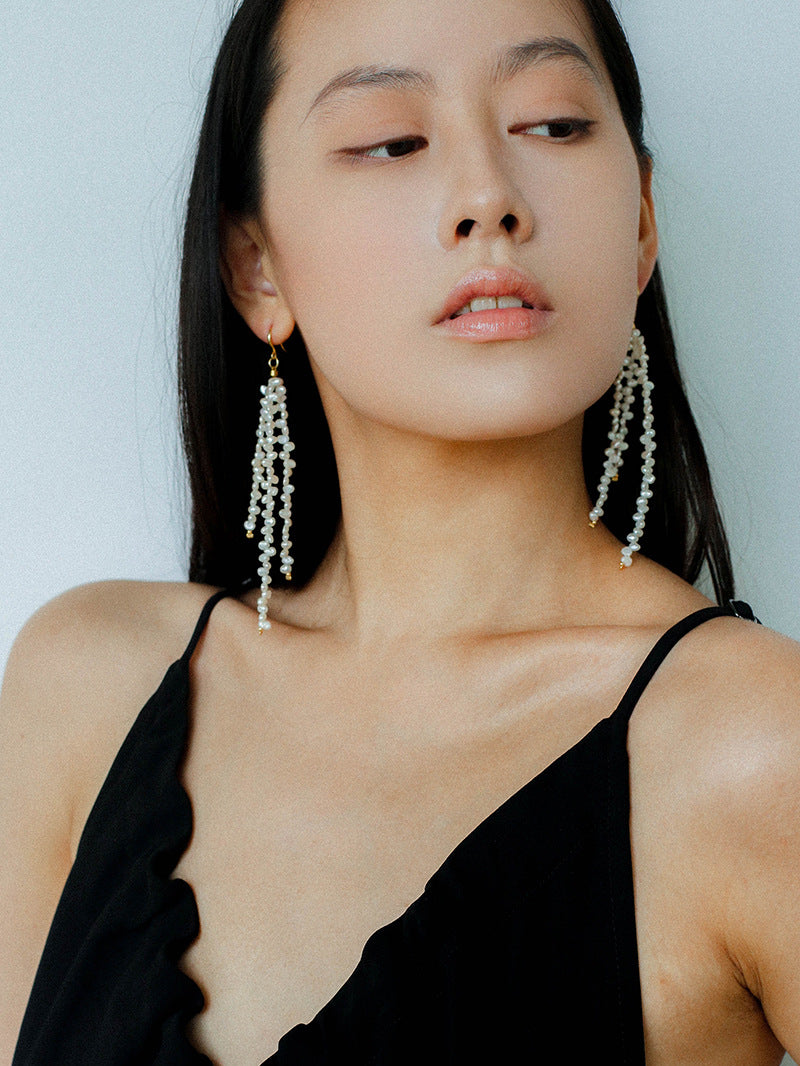Extra Long Irregular Pearl Drop Earrings gembea jewelry