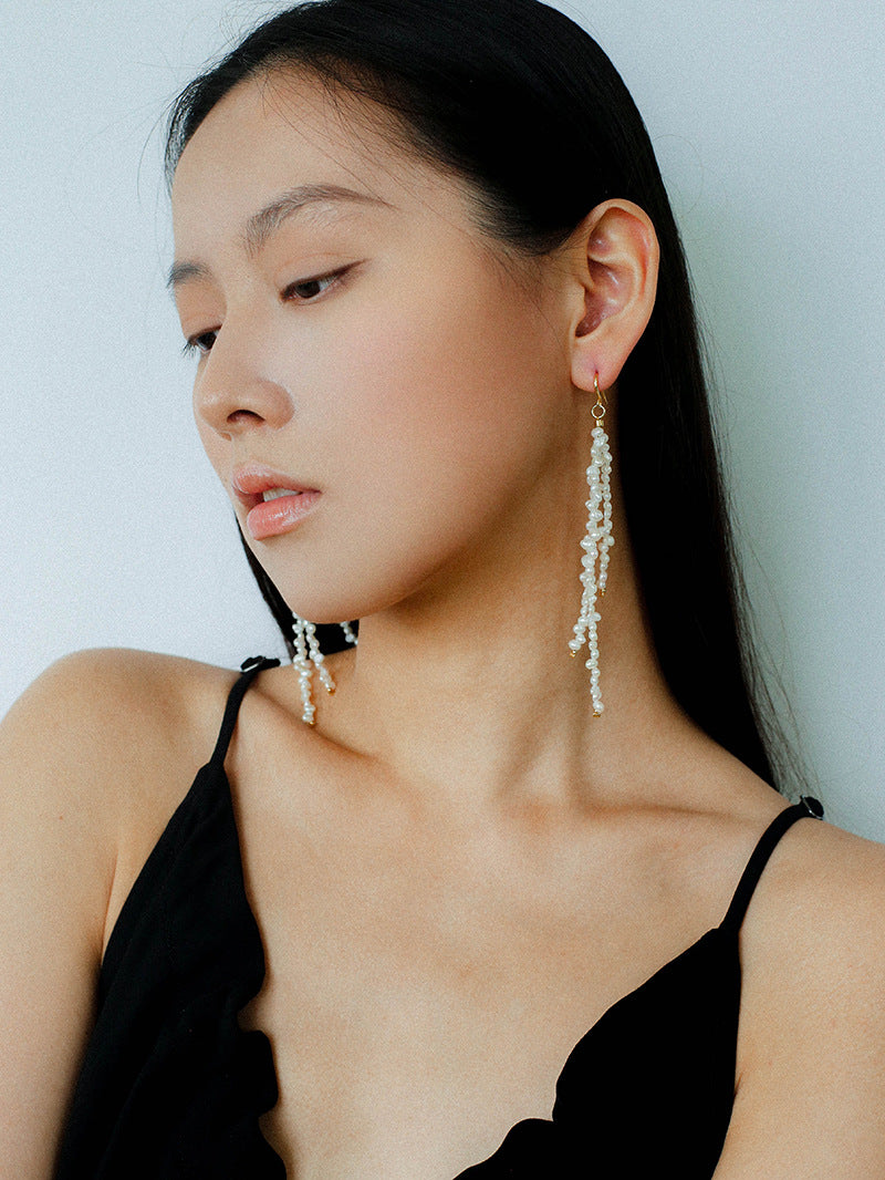 Extra Long Irregular Pearl Drop Earrings gembea jewelry