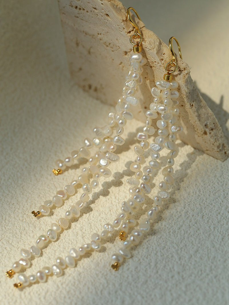 Extra Long Irregular Pearl Drop Earrings gembea jewelry