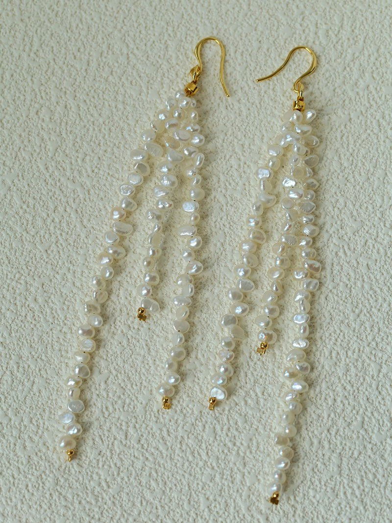 Extra Long Irregular Pearl Drop Earrings gembea jewelry