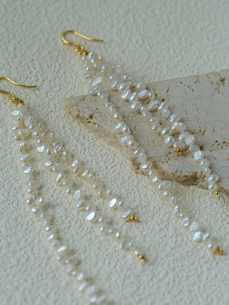 Extra Long Irregular Pearl Drop Earrings gembea jewelry