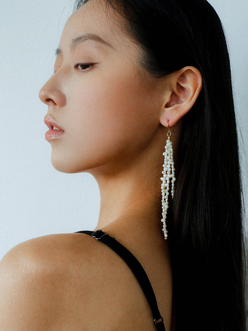 Extra Long Irregular Pearl Drop Earrings gembea jewelry