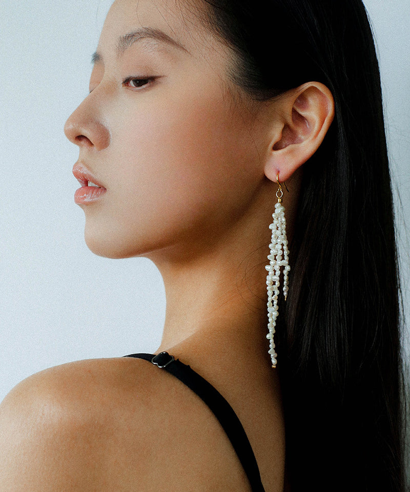 Extra Long Irregular Pearl Drop Earrings gembea jewelry