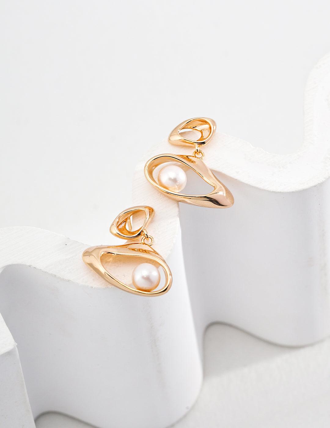 Eye Shaped Pearl Drop Earrings - Gembea Jewelry