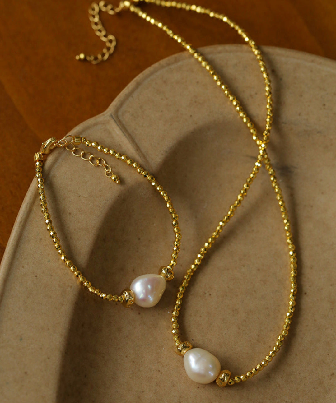 Faceted Beaded Baroque Pearl Necklace-Gembea Jewelry