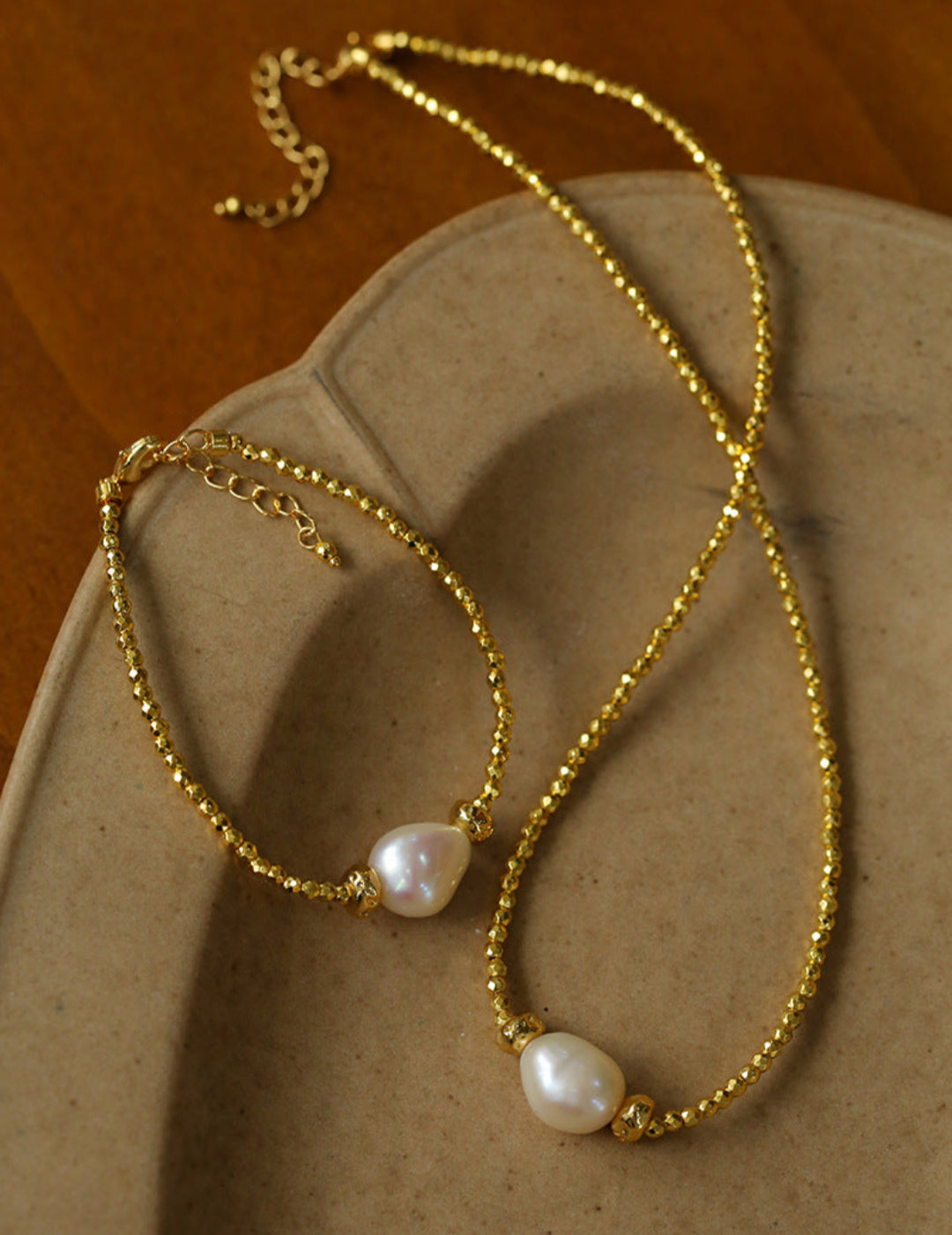 Faceted Beaded Baroque Pearl Necklace-Gembea Jewelry