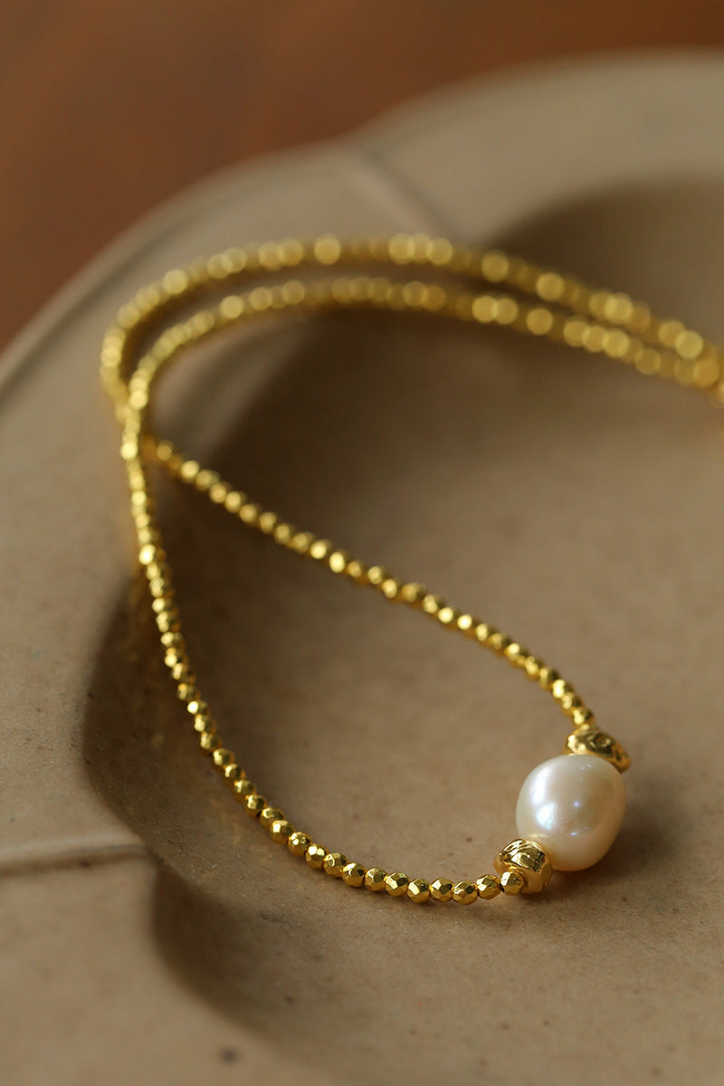 Faceted Beaded Baroque Pearl Necklace-Gembea Jewelry