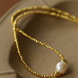 Faceted Beaded Baroque Pearl Necklace-Gembea Jewelry
