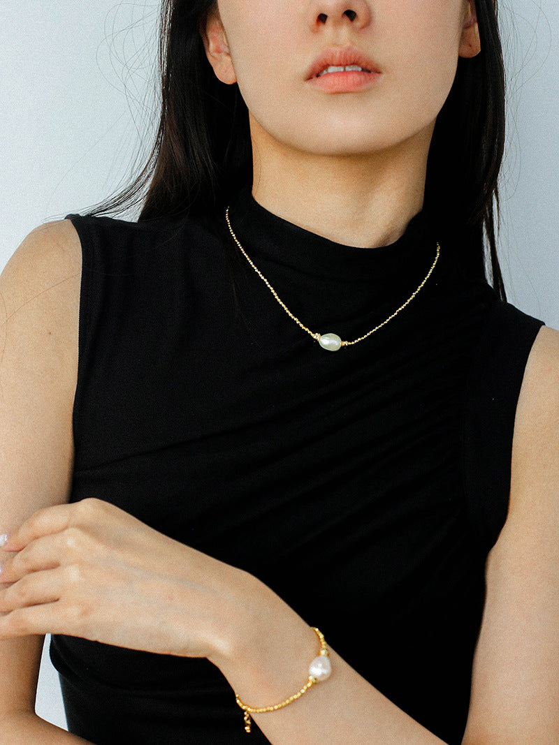 Faceted Beaded Baroque Pearl Necklace-Gembea Jewelry