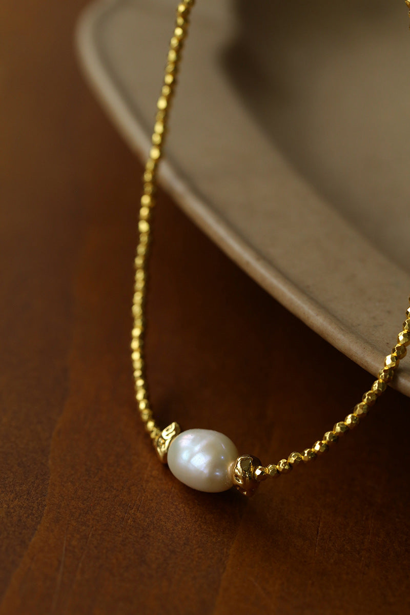 Faceted Beaded Baroque Pearl Necklace-Gembea Jewelry