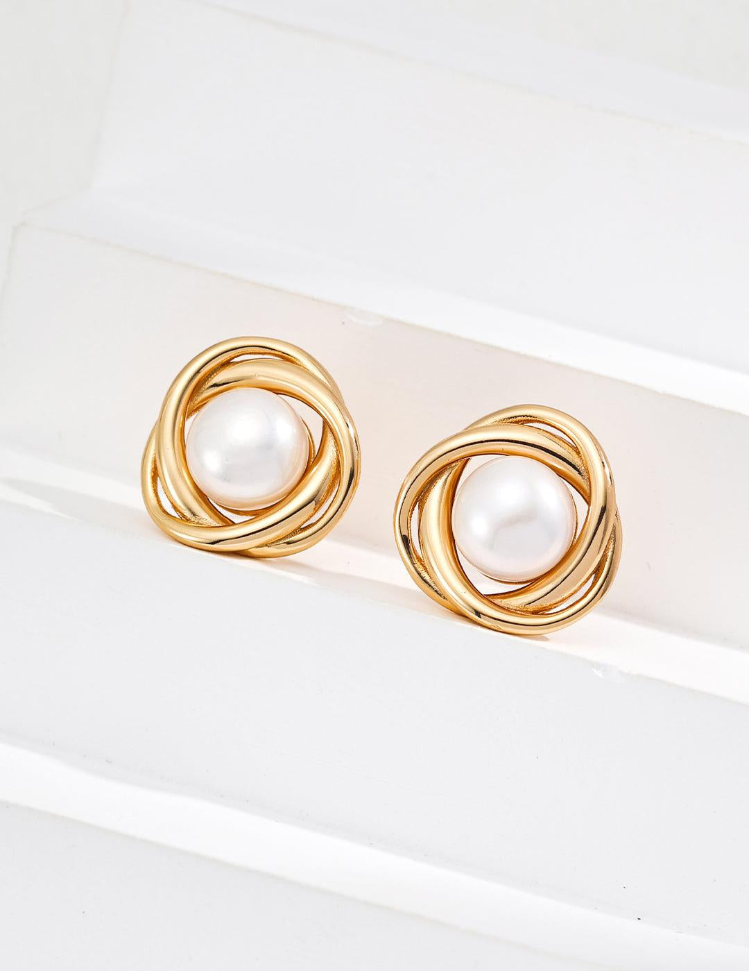 Fashion Spiral Pearl Stud Earrings Sale - Gembea Jewelry