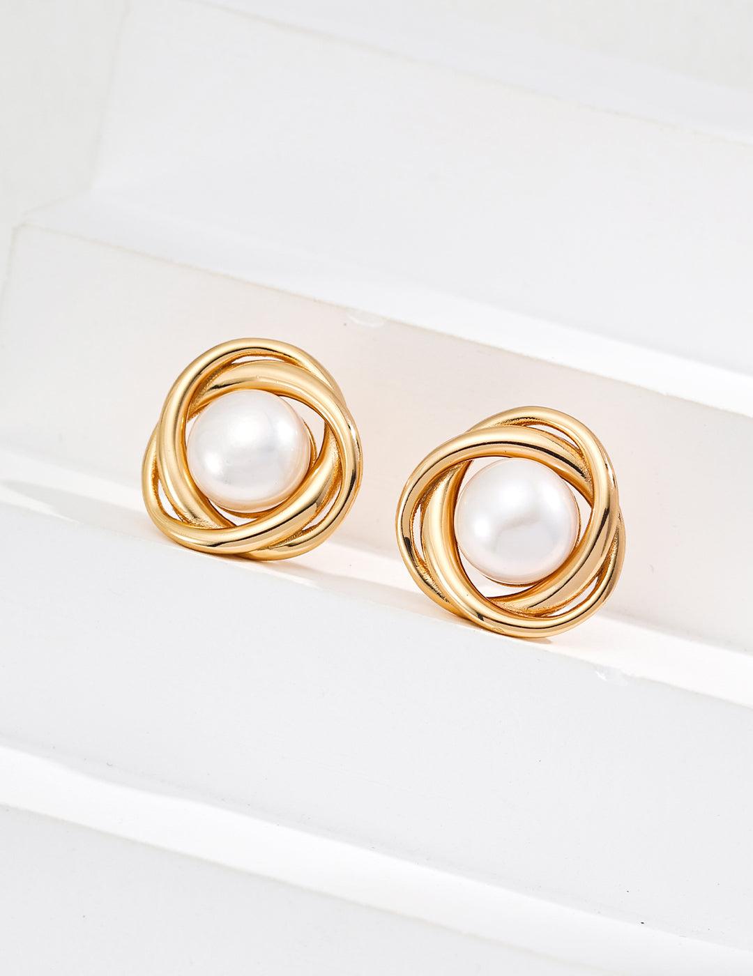 Fashion Spiral Pearl Stud Earrings Sale - Gembea Jewelry