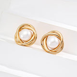 Fashion Spiral Pearl Stud Earrings Sale - Gembea Jewelry