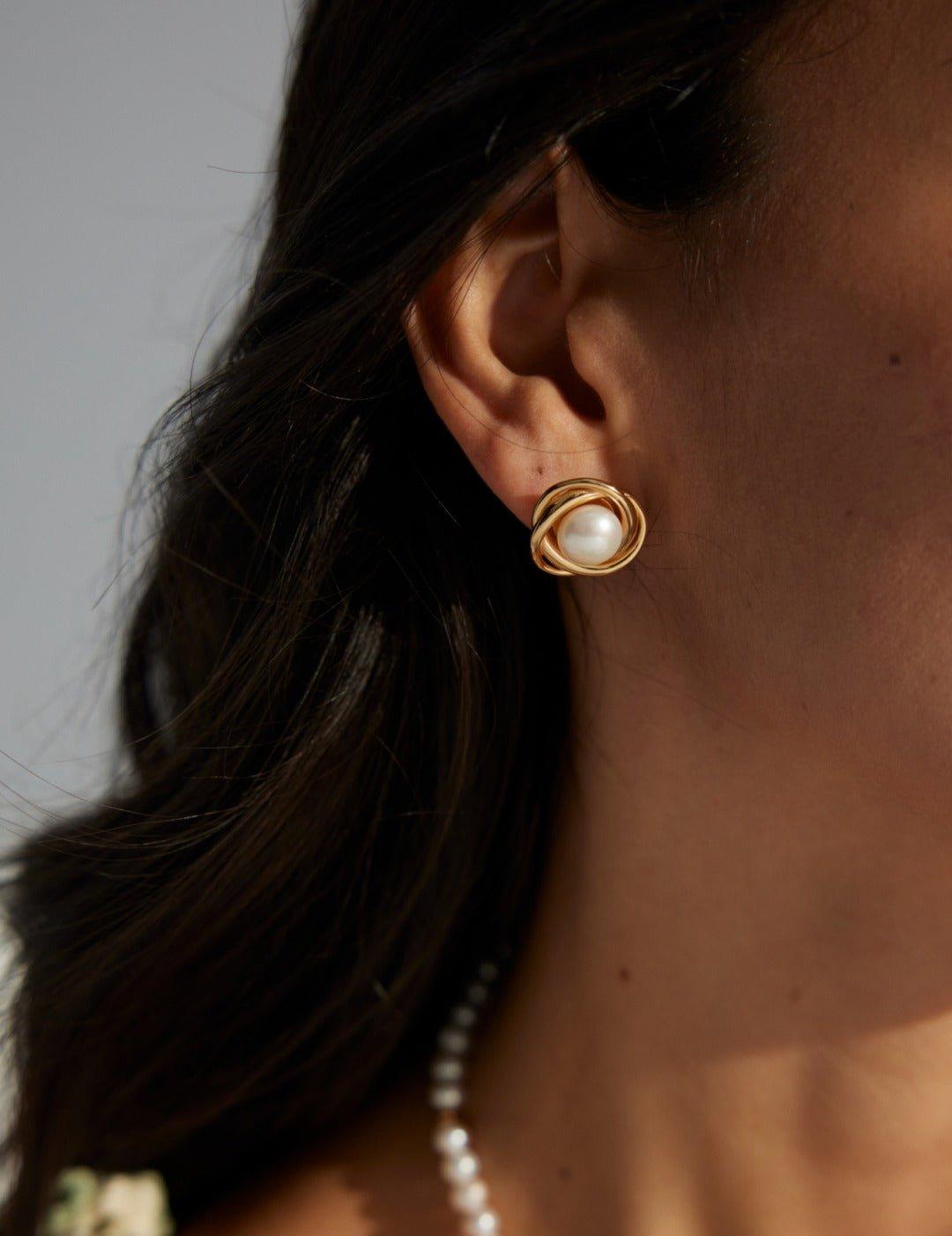 Fashion Spiral Pearl Stud Earrings Sale - Gembea Jewelry