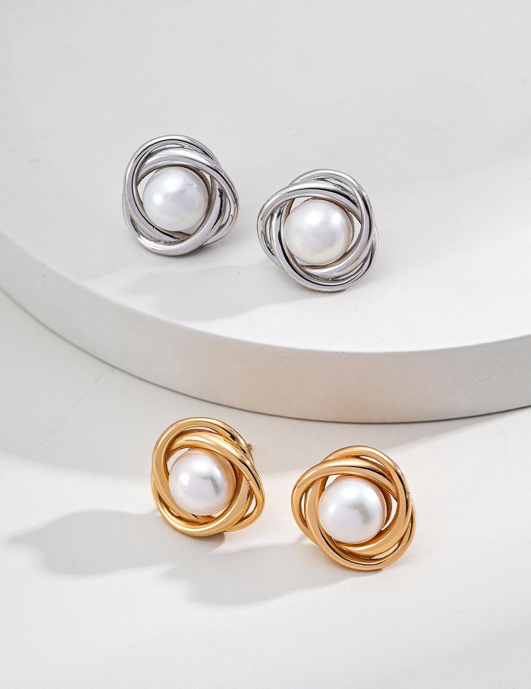 Fashion Spiral Pearl Stud Earrings Sale - Gembea Jewelry