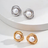 Fashion Spiral Pearl Stud Earrings Sale - Gembea Jewelry