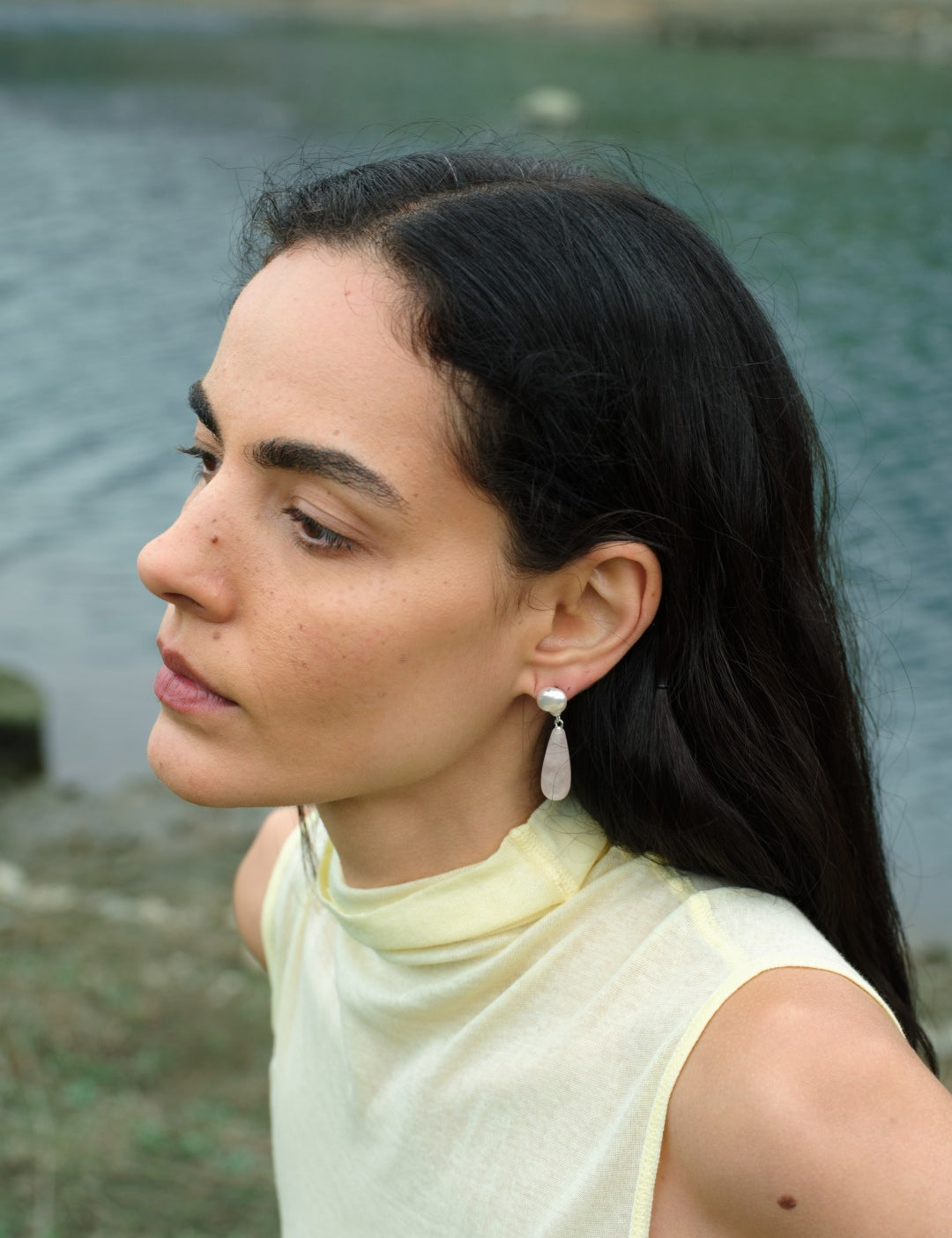 Fig Garden Rose Quartz Baroque Pearl Earrings gembea jewelry