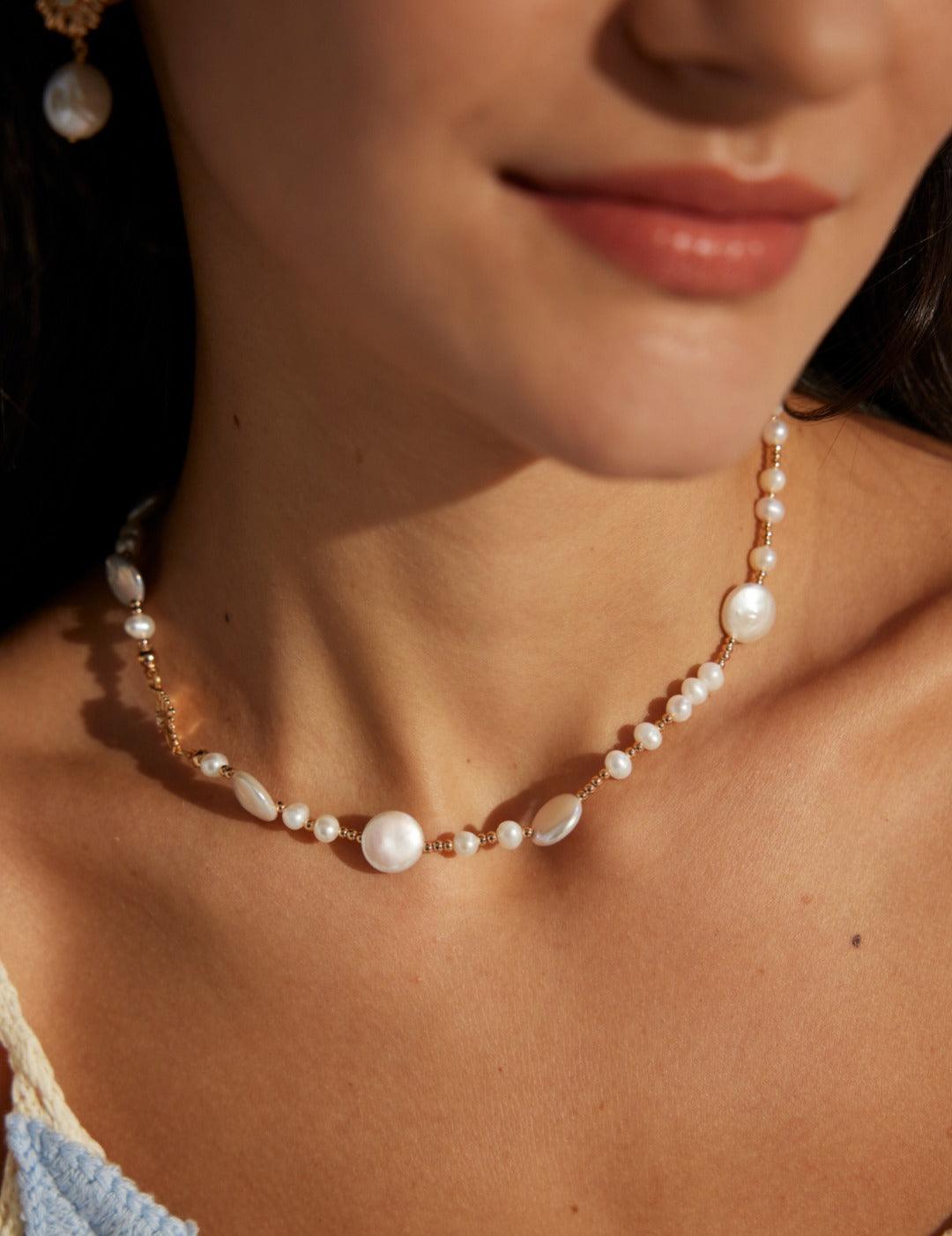 Flat Freshwater Pearl Chain Necklaces - Gembea Jewelry