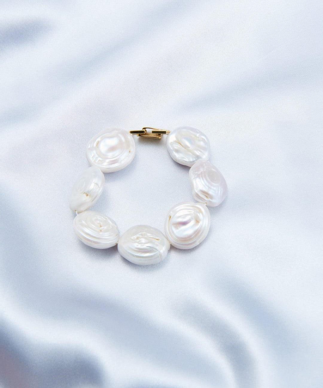 Flat Round Baroque Beaded Pearl Bracelet - Gembea Jewelry