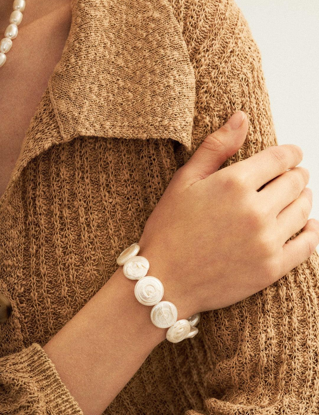 Flat Round Baroque Beaded Pearl Bracelet - Gembea Jewelry