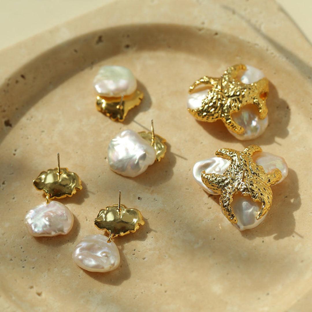 Foil Petals Baroque Stud Earrings - Gembea Jewelry