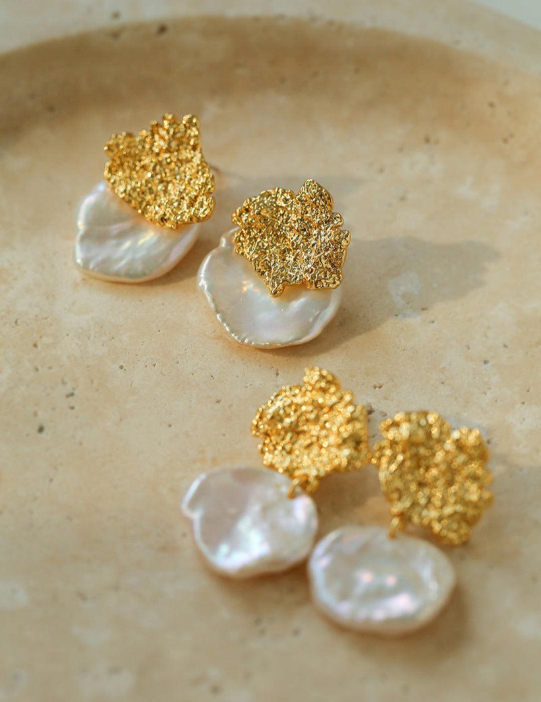 Foil Petals Baroque Stud Earrings - Gembea Jewelry