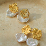 Foil Petals Baroque Stud Earrings - Gembea Jewelry