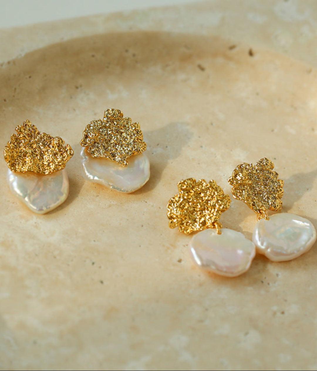 Foil Petals Baroque Stud Earrings - Gembea Jewelry
