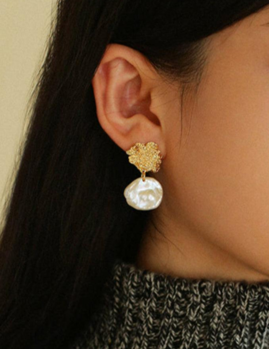 Foil Petals Baroque Stud Earrings - Gembea Jewelry