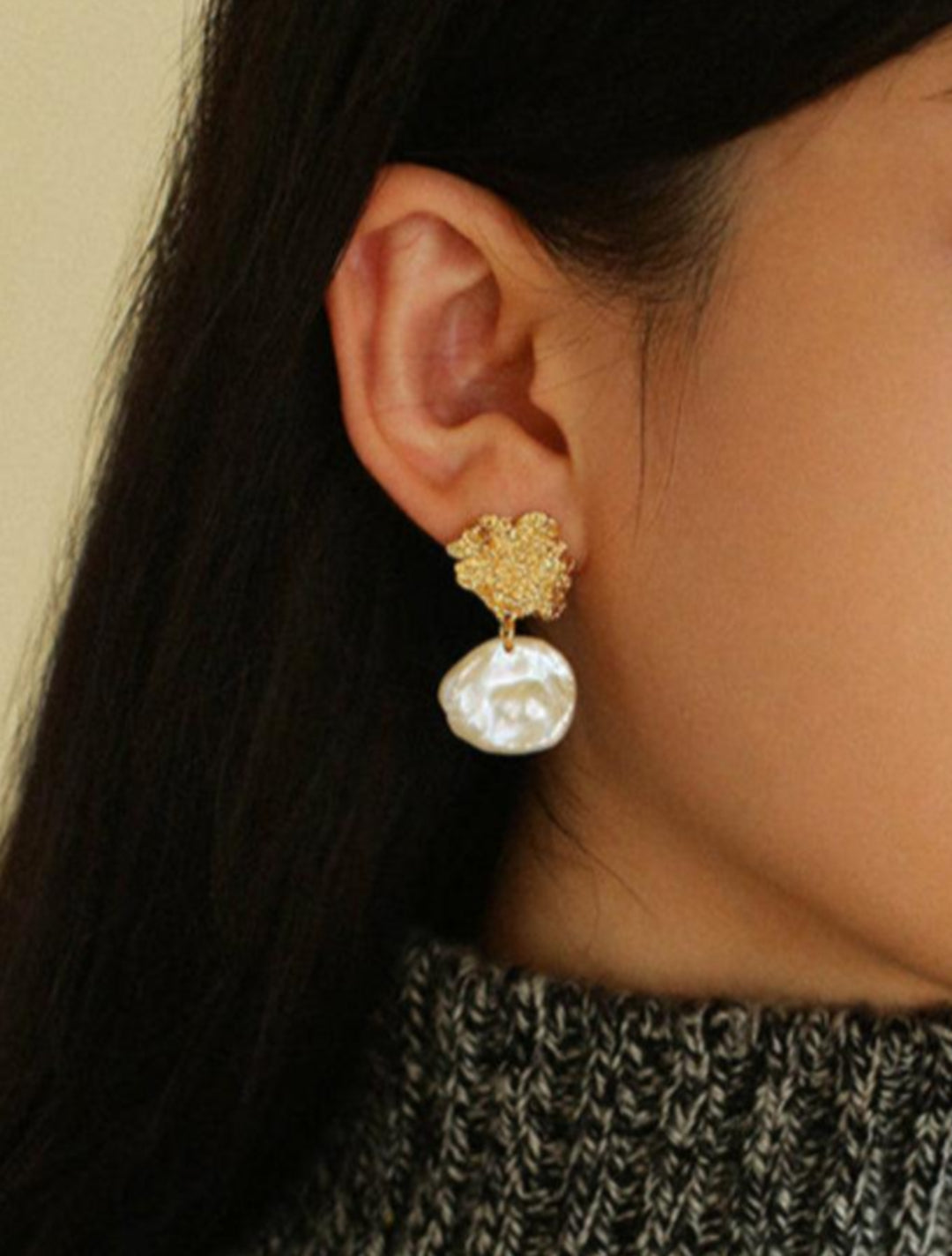 Foil Petals Baroque Stud Earrings - Gembea Jewelry