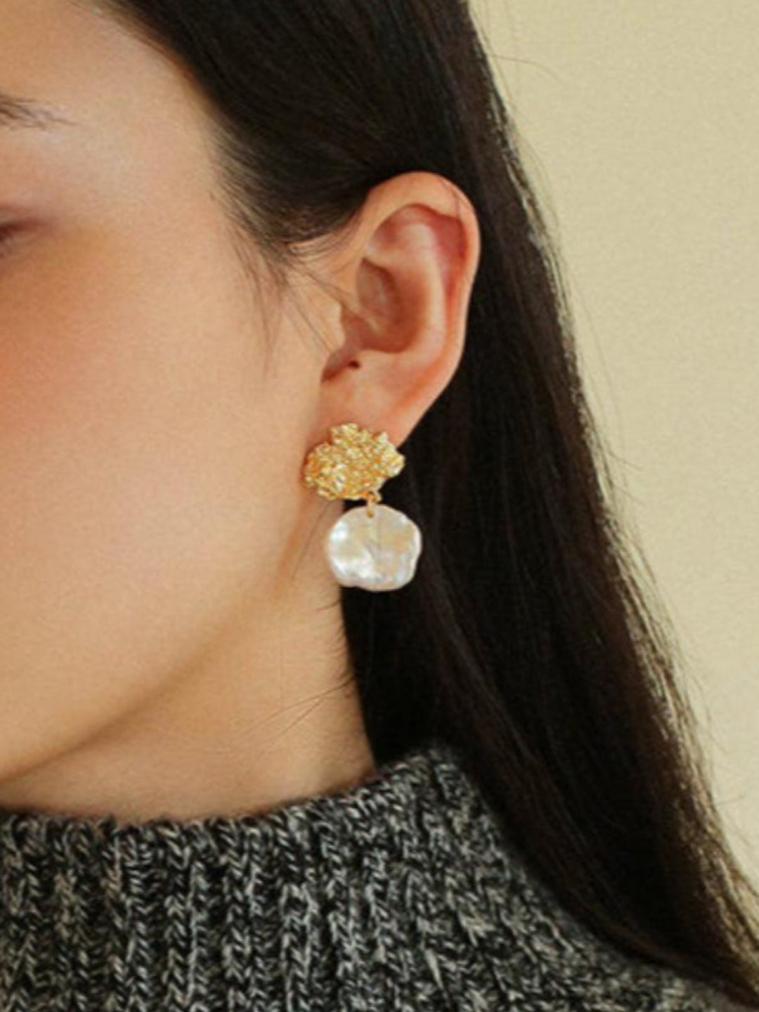 Foil Petals Baroque Stud Earrings - Gembea Jewelry