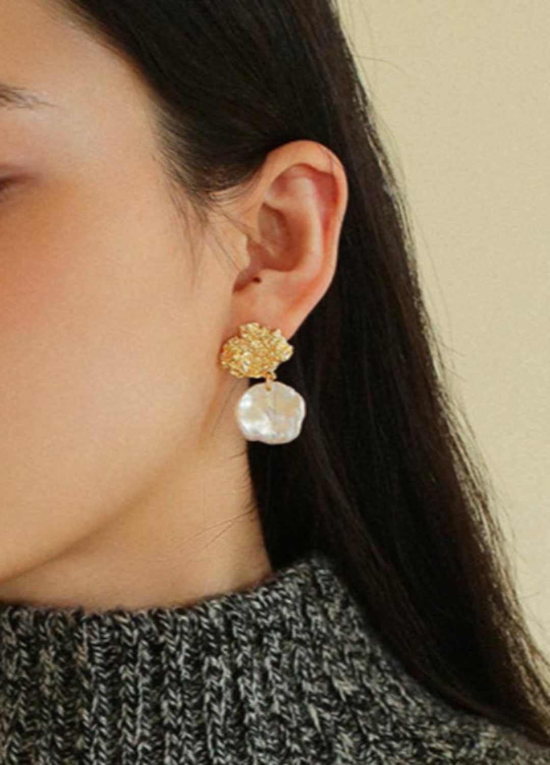 Foil Petals Baroque Stud Earrings - Gembea Jewelry