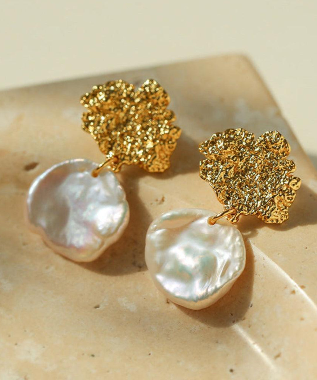 Foil Petals Baroque Stud Earrings - Gembea Jewelry
