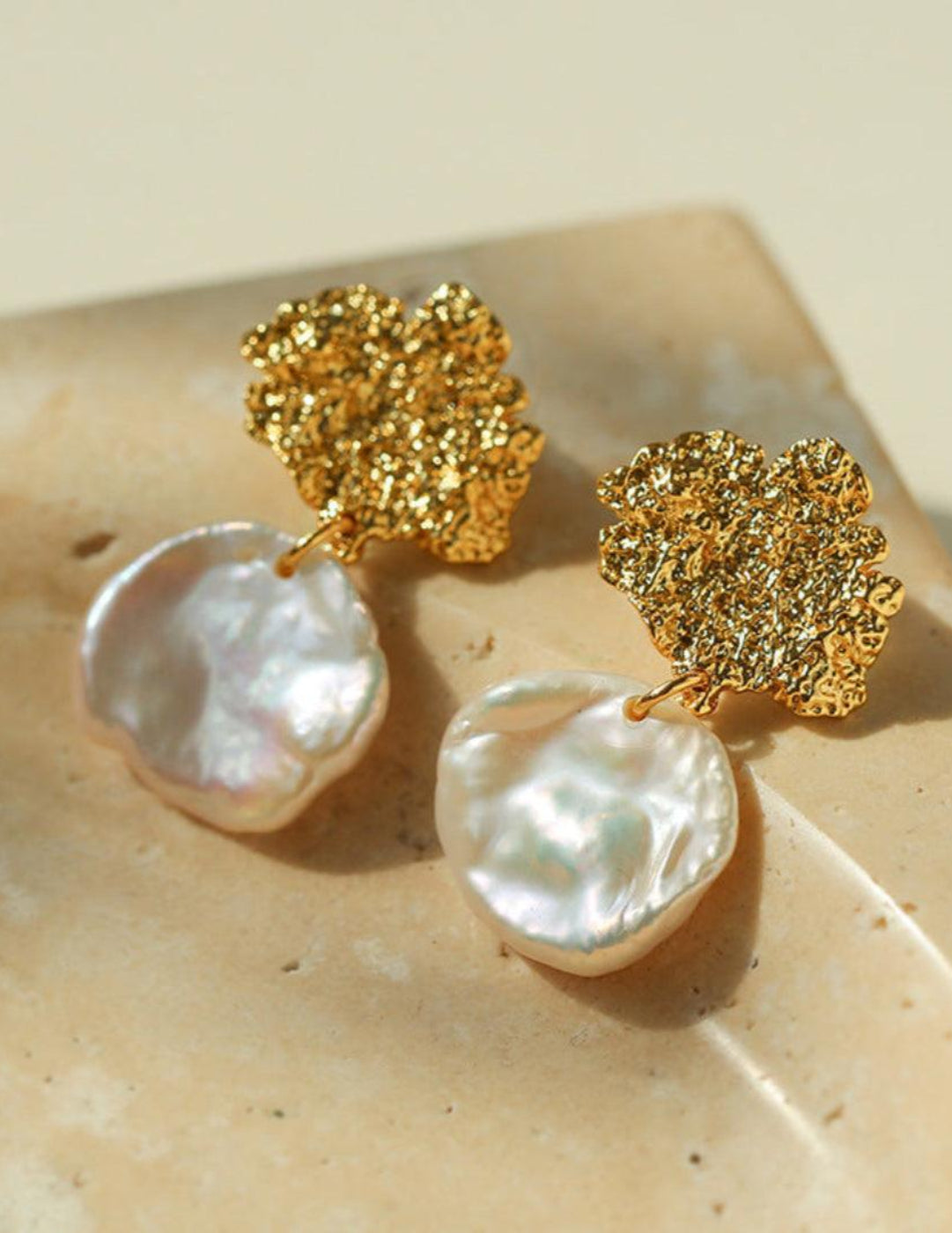 Foil Petals Baroque Stud Earrings - Gembea Jewelry