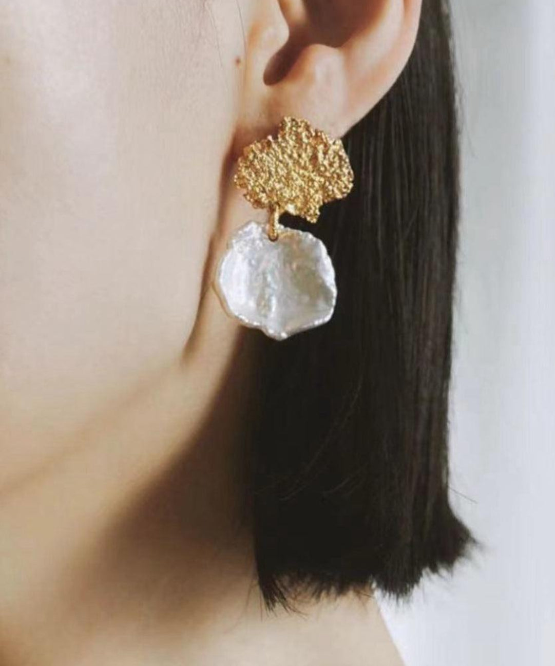Foil Petals Baroque Stud Earrings - Gembea Jewelry