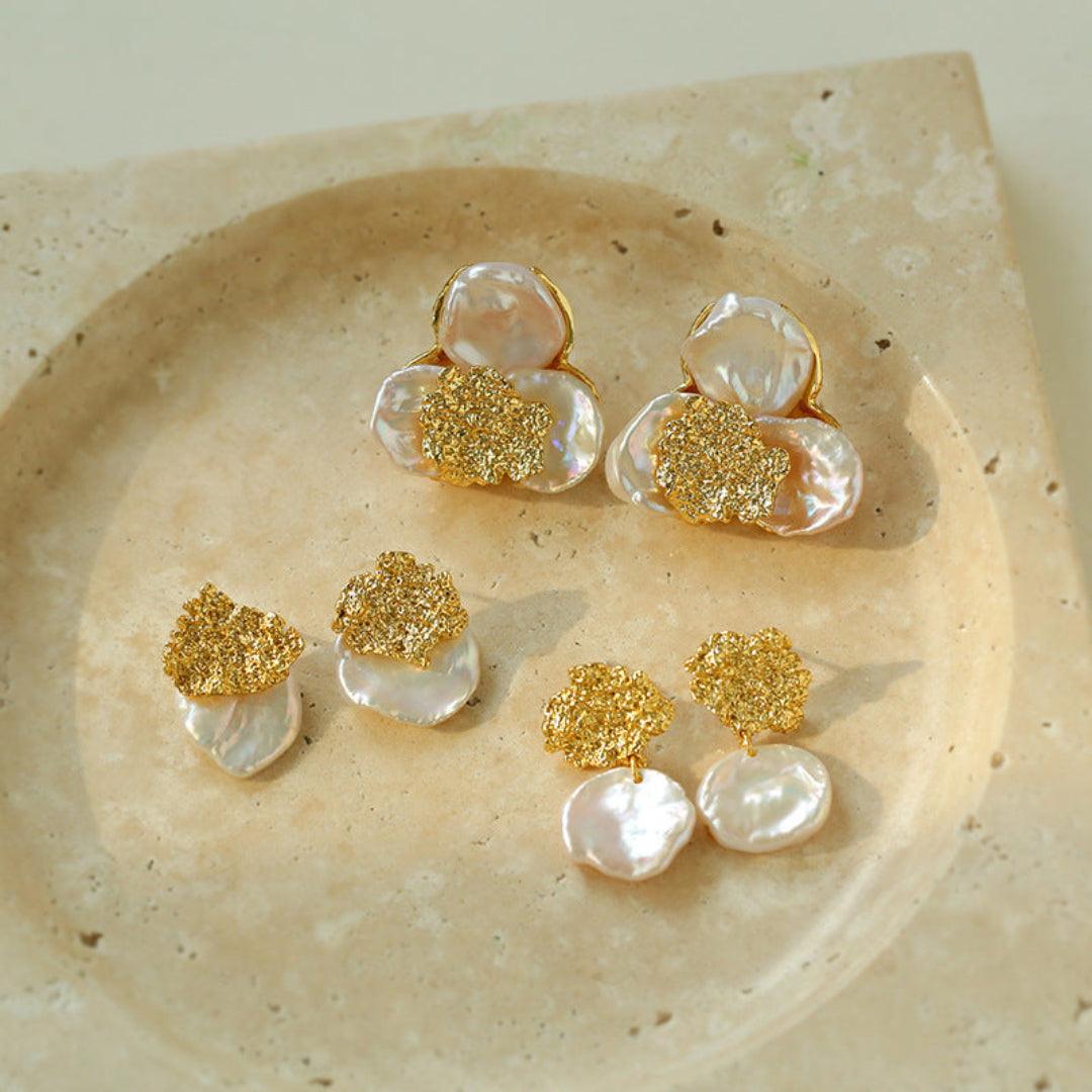 Foil Petals Baroque Stud Earrings - Gembea Jewelry