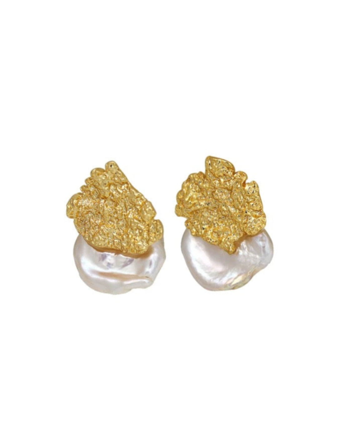 Foil Petals Baroque Pearl Stud Earrings GEMBEA JEWELRY
