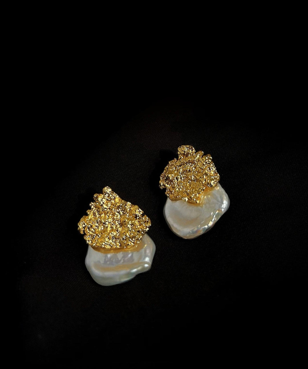 Foil Petals Baroque Pearl Stud Earrings GEMBEA JEWELRY