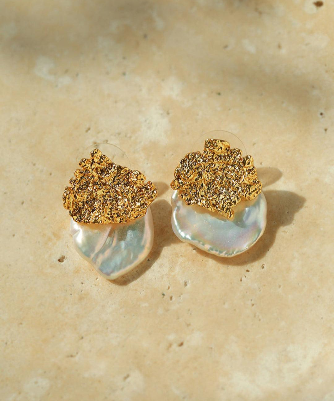 Foil Petals Baroque Stud Earrings - Gembea Jewelry
